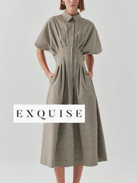 Exquise Dresses & Skirts - EXQUISE Zream brown gingham check midi dress, XSP, GD1264